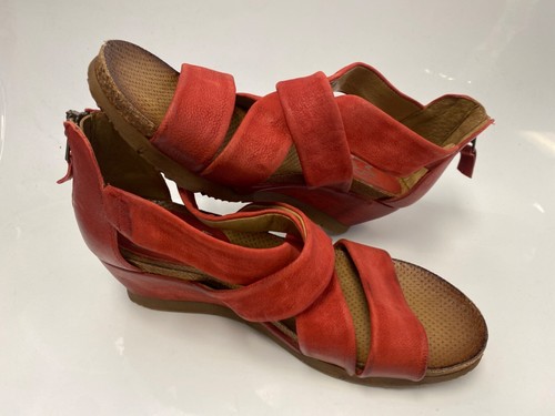 Miz Mooz Leather Cross Strap Women Wedge Sandals Mika Tomato EU 37 (US 6.5-7) - Picture 7 of 12
