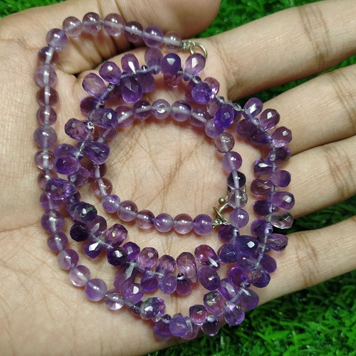 Natural Blue Amethyst Teardrop Round Faceted Smooth Beads Gemstone Necklace 18" - Picture 4 of 7