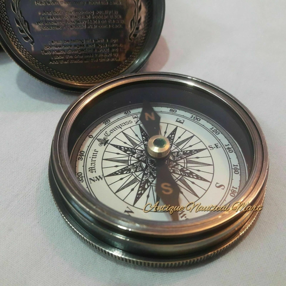Antique Nautical Brass Stanley London 1885 Compass With Leather Box Gift Item - Image 2 of 4