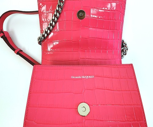 Alexander McQueen Mini Jewelled Satchel Croc Embossed Leather Crossbody Bag Pink - Picture 4 of 5