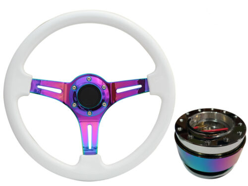 White Neo Chrome TS Steering Wheel + Neo Quick Release boss NCh for BMW - Picture 1 of 4