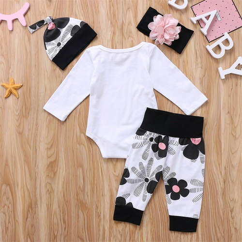 4PCS Newborn Baby Girl Romper Bodysuit Pants Hat Headband Clothes Outfits Set - Picture 4 of 13