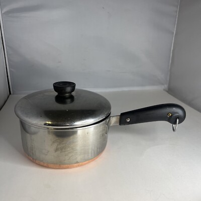 1801 Revere Ware 2 Qt Quart Copper Clad Stainless Double Ring Sauce Pan w Lid