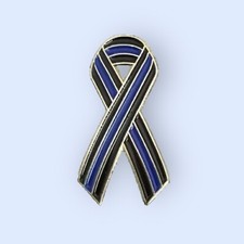 Police Thin Blue Line Ribbon Style Pin Badge