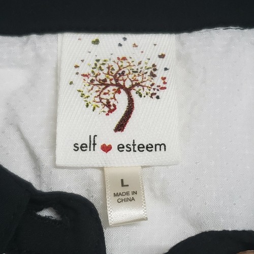 Self Esteem Women's Top Blouse Sz L White Cold Shoulder Button Front Semi Sheer - Picture 5 of 8