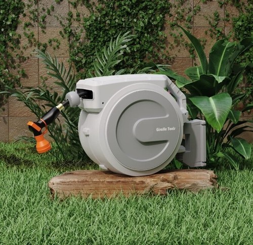 Giraffe Tools Retractable Garden Hose Reel Wall Mount 1/2-IN 130-FT with Nozzle - Picture 12 of 15