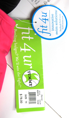 NWT Fit 4 U Coral Pink Built In Bra Tummy Control Slimming Tankini Swim Top 14 - Picture 3 of 4