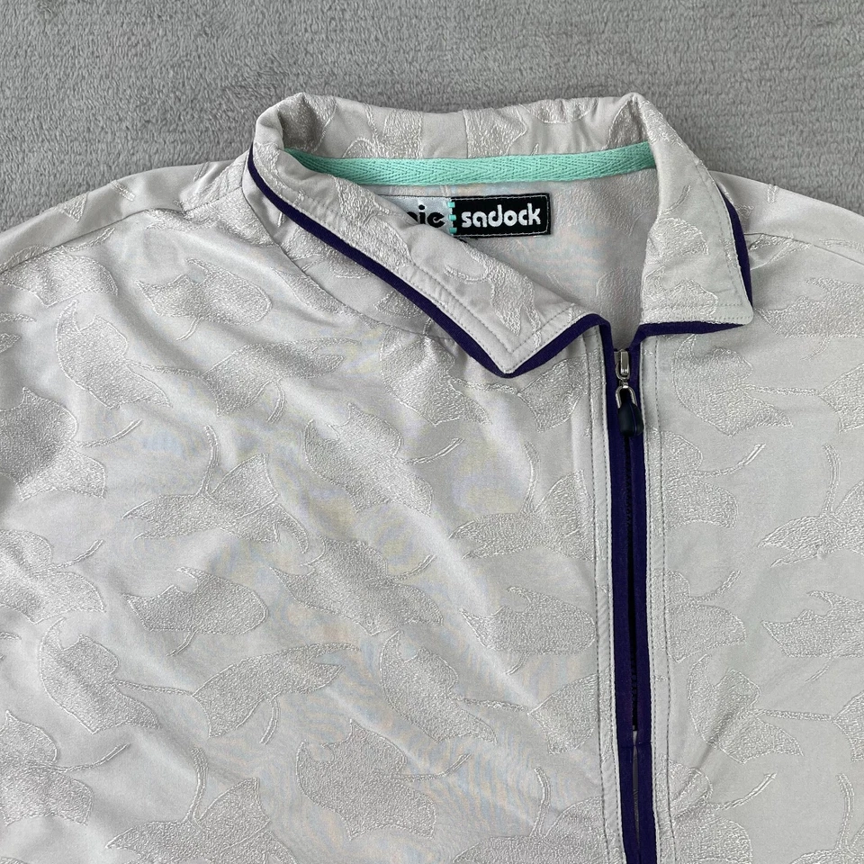 Blusa Jamie Sadock feminina sem mangas bege médio floral golfe PikleBall zíper ativo - Imagem 3 de 4