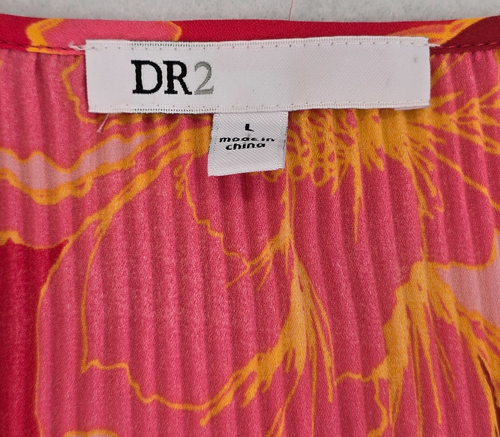 DR2 Womens Pleated Smock Blouse Long Sleeve V Neck Bold Floral Size Large - Picture 6 of 13
