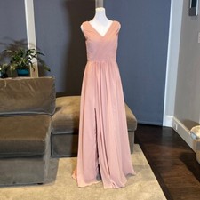 Women  s V-Neck Ruched Full Length Chiffon Bridesmaid Formal Dress Size S NWOT