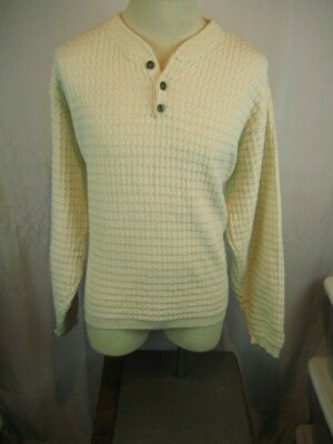 Mens Bill Blass White Cable Knit Button Cotton Pullover Sweater