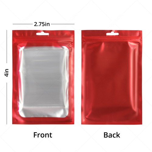 Multi-Size Matte Red Mylar Flat Zipper Pouch Bag For Storage w/ Window R10 - Picture 11 of 18