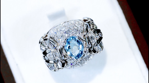 Vintage 0.95ct Aquamarine, 2.06ct Diamond and Palladium Dress Ring Size 5 3/8 - Video 1 of 1