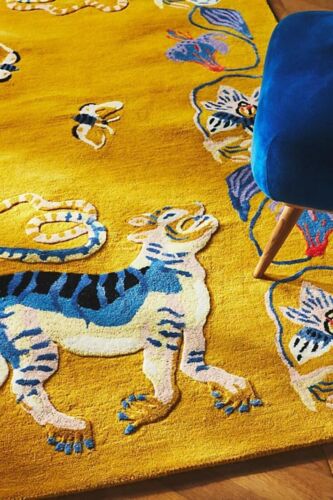 Alfombra de dragón con mechones hecha a mano 100 % lana alfombra tibetana alfombra de tigre amarilla - Imagen 3 de 3