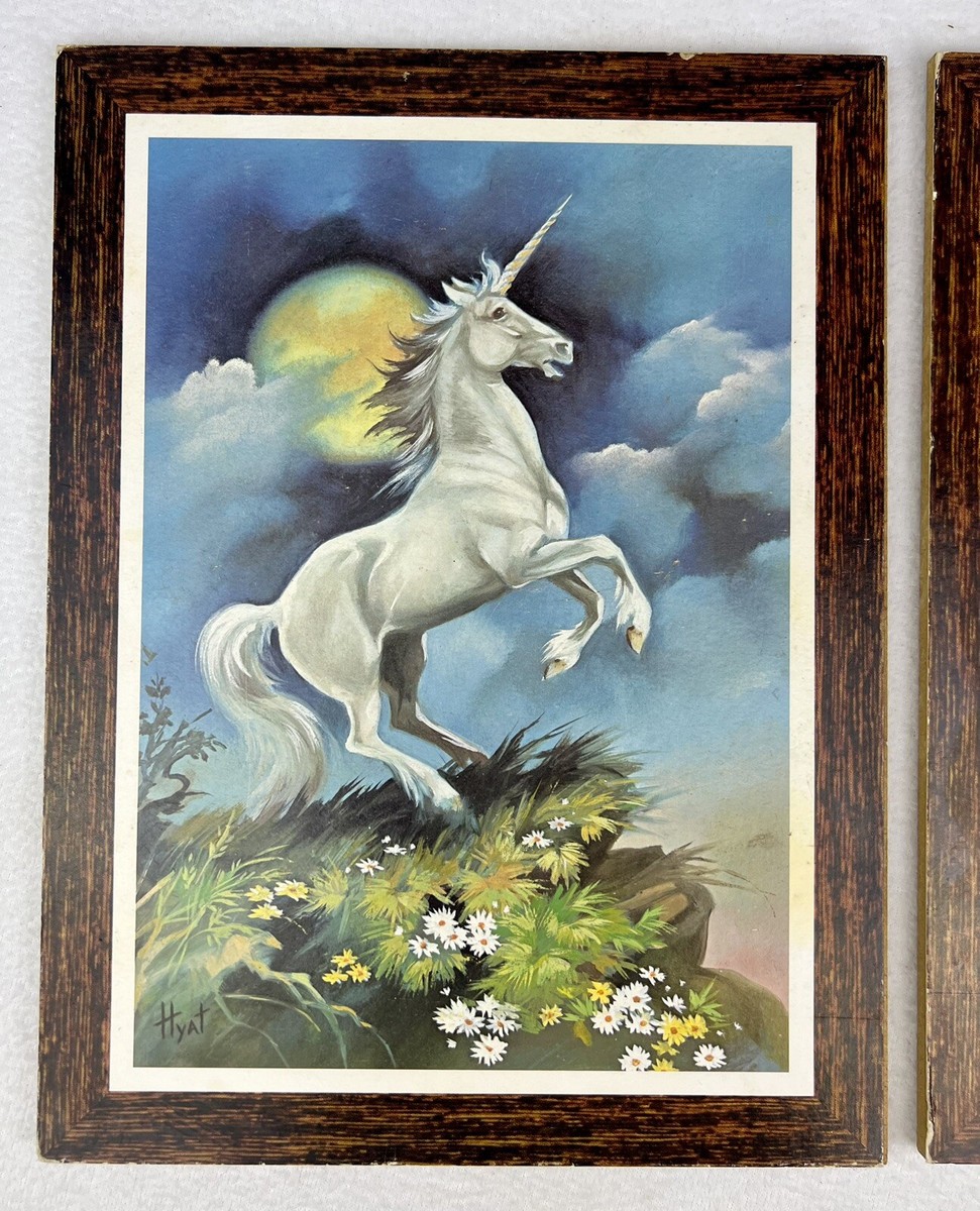 Vintage 1980's Unicorn Prints On Board Signed Hyat & Ferraro