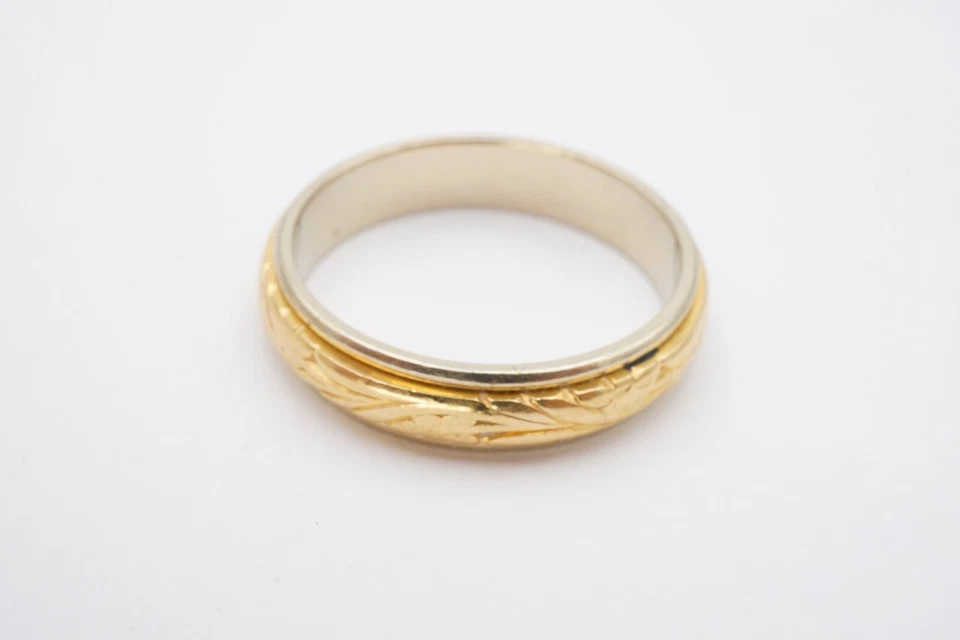 Vintage 14k White Gold Mens Wedding Band Ring Size 8.75 Carved Two Tone 4.5mm - Image 4 of 4