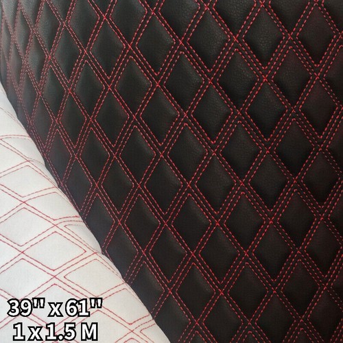 Double Thread Quilted Faux Leather Vinyl Fabric Foam Backing Upholstery Cushion - Picture 3 of 19