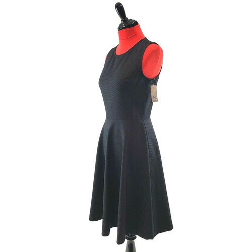 Natori schwarz strukturiert Fit Flare Kleid Taschen Stretch Größe 2 Neu mit Etikett - Bild 12 von 12