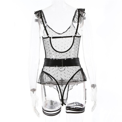 Sexy transparente Damen-Dessous Spitze Teddy Babydoll V-Ausschnitt Body Nachtwäsche Nachthemd - Bild 8 von 14