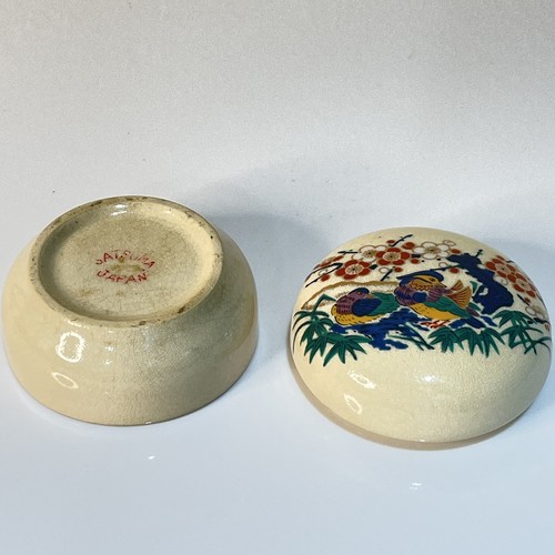 Japan Satsuma Lidded Trinket Box Round Birds Floral Cherry Blossom Hand painted - Picture 6 of 6