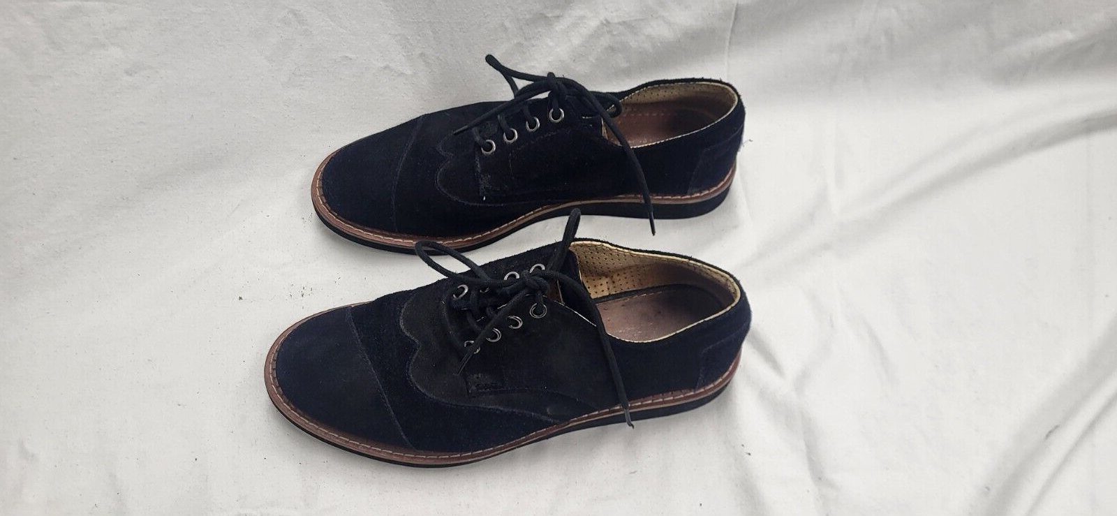 SAOLA Scarpe eleganti stringate Toms da uomo taglia 7 M Brogue Oxford a coda di rondine nere scamosciate