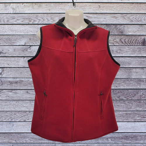 Pendleton Men's Large Red/Black Micro Fleece Vest Full Zip Pockets Lined Collar - Picture 2 of 6