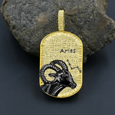 Pendentif Signe Du Zodiaque En Laiton Avec Diamant Simulé - Or Noir Et Jaune 18k Style - Neuf King Of Jewelz