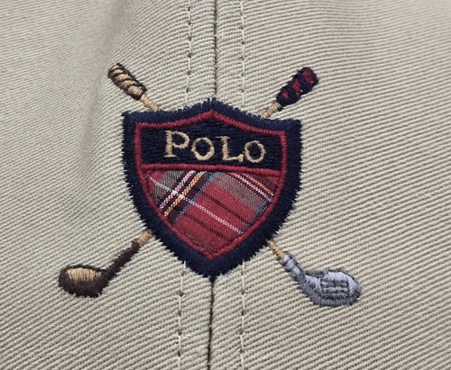 Polo Ralph Lauren Vintage Khaki Baseball Cap Size Small 21.5" Plaid Shield Golf