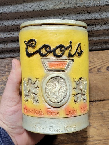 Vintage 1975 Coors Bankett helles Bier MY-LO Kreidegeschirr Backbar Display Dosenschild