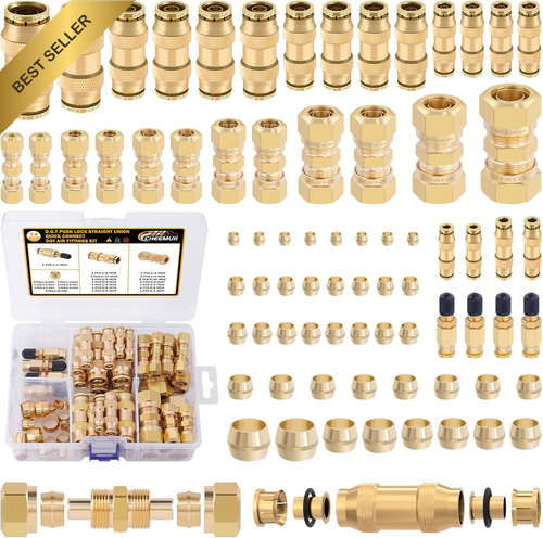 74 PCS Brass DOT Air Line Fittings Push Lock Compression Quick Connect 1/8" - 3/ - Picture 9 of 12