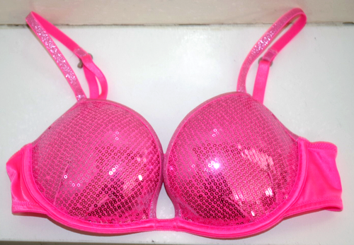 C3 NEU Victoria's Secret BH 32D PINK Pailletten Hearbreaker! Push Up Romantisch