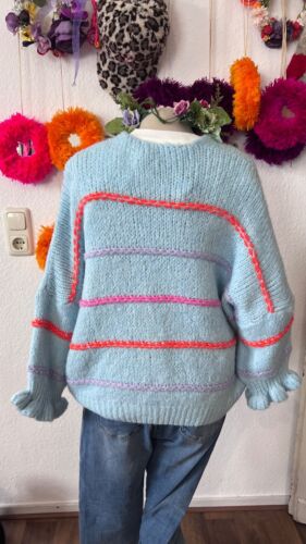 36 38 40 42 kurze oversize Jacke Strickjacke Cardigan kuschelig Hellblau - Bild 3 von 3