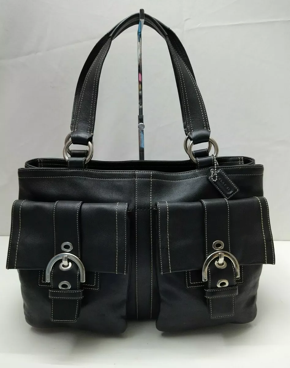 Coach Black Leather Double Zipper Tote