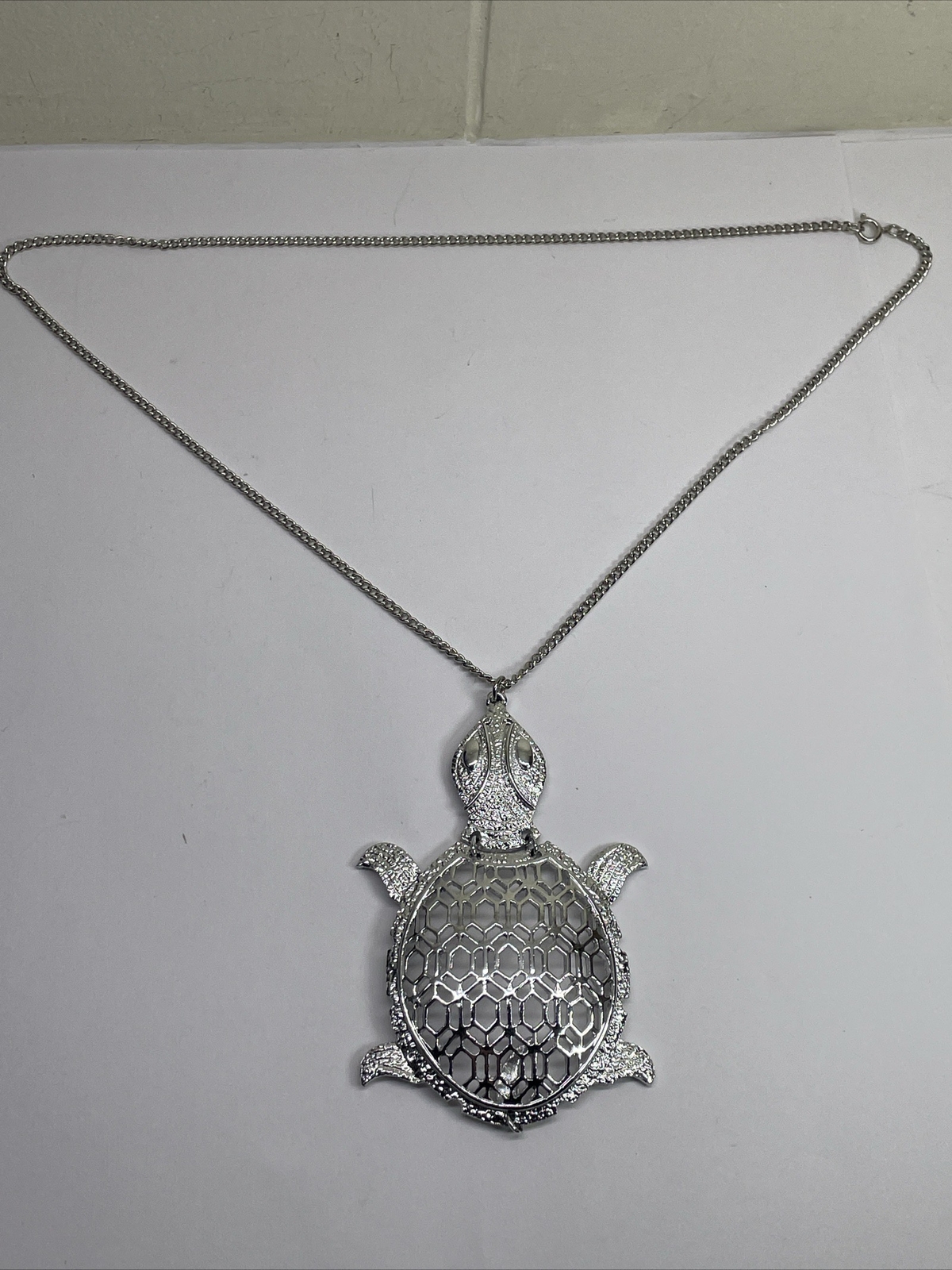 Silver Plated Large Solid Turtle Necklace Pendant… - image 8