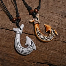 New Zealand Maori Fish Hook Pendant Necklace - Symbolic Artisan-Style Elegance