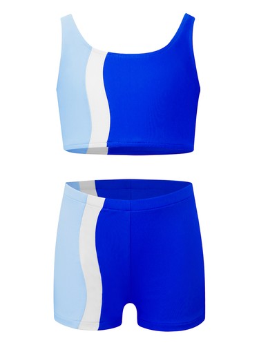 Kids Girls Crop Top With Shorts U Neck Sports Set Performance Stretchy Costume - Picture 30 of 52