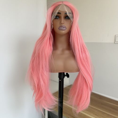 Synthetic Hair Heat Resistant T Lace Front Wigs Long Straight Peach Pink - Picture 4 of 9