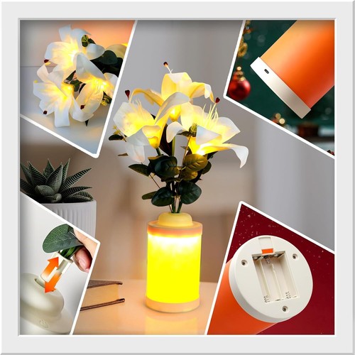 Lily Flower Table Lamp,Artificial Flowers Touch Lamp Night Light for White-lily - Picture 5 of 6