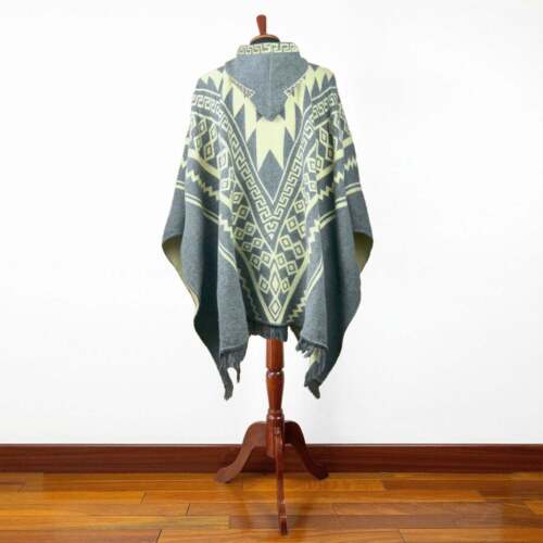Alpaca wool Mens Unisex Hooded Poncho Aztec pattern all seasons boho hippie XXL - Picture 6 of 7