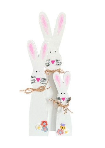 Handcrafted Wood Easter Bunny Family Shelf Sitter Solid Wood Home Decor Holiday - Picture 6 of 8