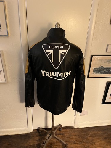 Triumph Motorcycle Jacket Men's Black Artificial Leather Full-Zip Size XL - Bild 2 von 11