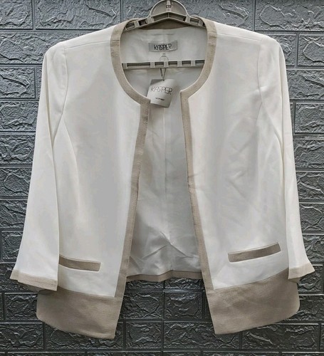 New Kasper Pebble Crepe Summer Shaw Open Jacket Lilly White Size 16W