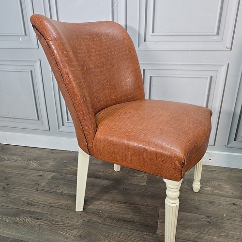 Retro Pair 2 Faux Leather Upholstered Side Chairs – Croc Effect Vinyl - Seating - Picture 12 of 24