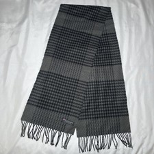 100 Cashmere Made in Scotland Dark Gray Scarf 63" x 12" Unisex Fringe Plaid