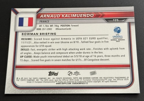 Topps Bowman Chrome U21 | Arnaud Kalimuendo | France - Bild 2 von 2