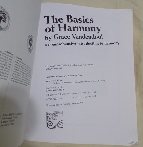 The Basics of Harmony Grace Vandendool 1996 Expanded 2nd Print Frederick Harris - Picture 4 of 6