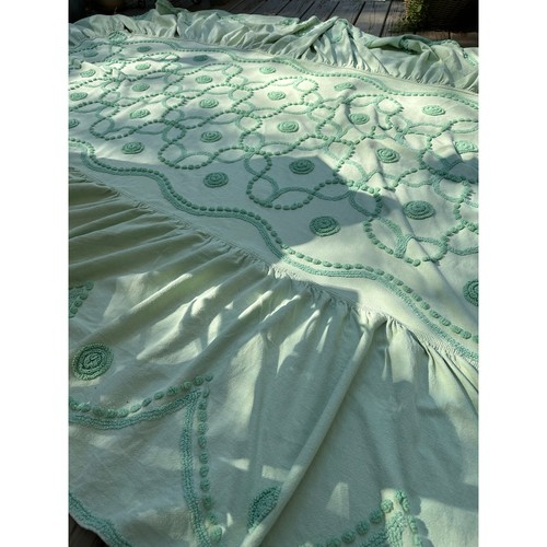 Vintage Chenille Tagesdecke Decke Grün Salbei Baumwolle Landhaus Chic Full/Queen - Bild 1 von 21