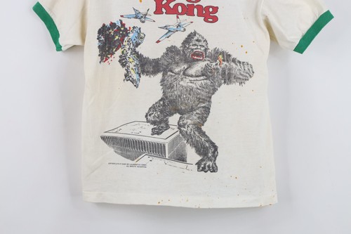 Vintage 70s Boys Large Thrashed King Kong Short Sleeve Ringer T-Shirt White USA - Picture 3 of 21