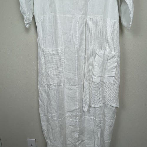 Nuevo con etiquetas Vestido Midi Hecho en Italia Blanco Lino XL Detalle de Malla Ropa de Resort Costera - Imagen 3 de 6