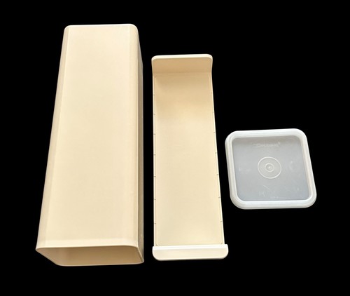 Vintage Tupperware Block Cheese Cracker Keeper Holder Tan 1696-4 Storage w/Tray - Picture 1 of 7
